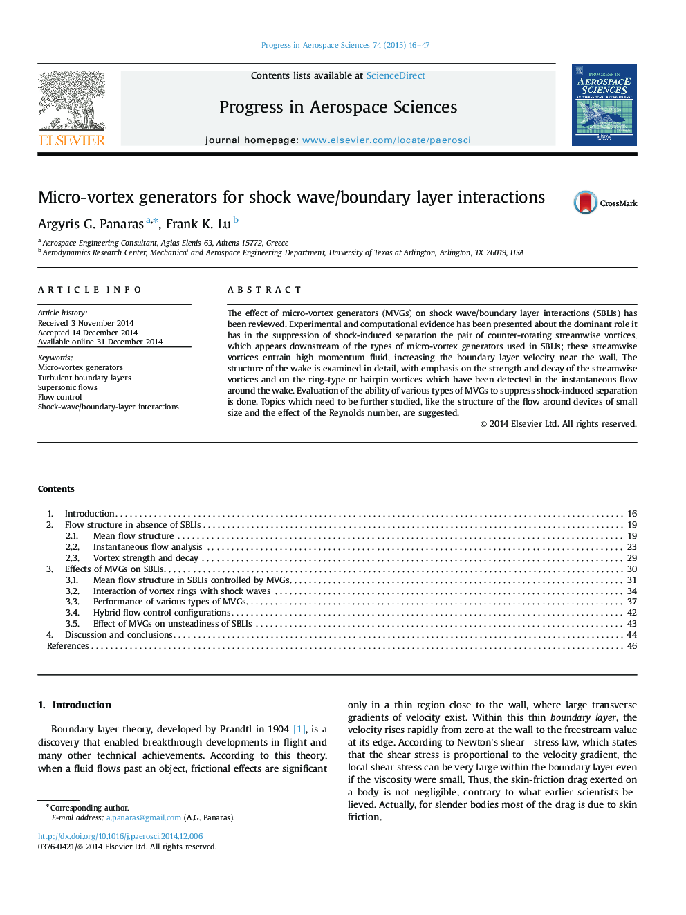 Micro-vortex generators for shock wave/boundary layer interactions