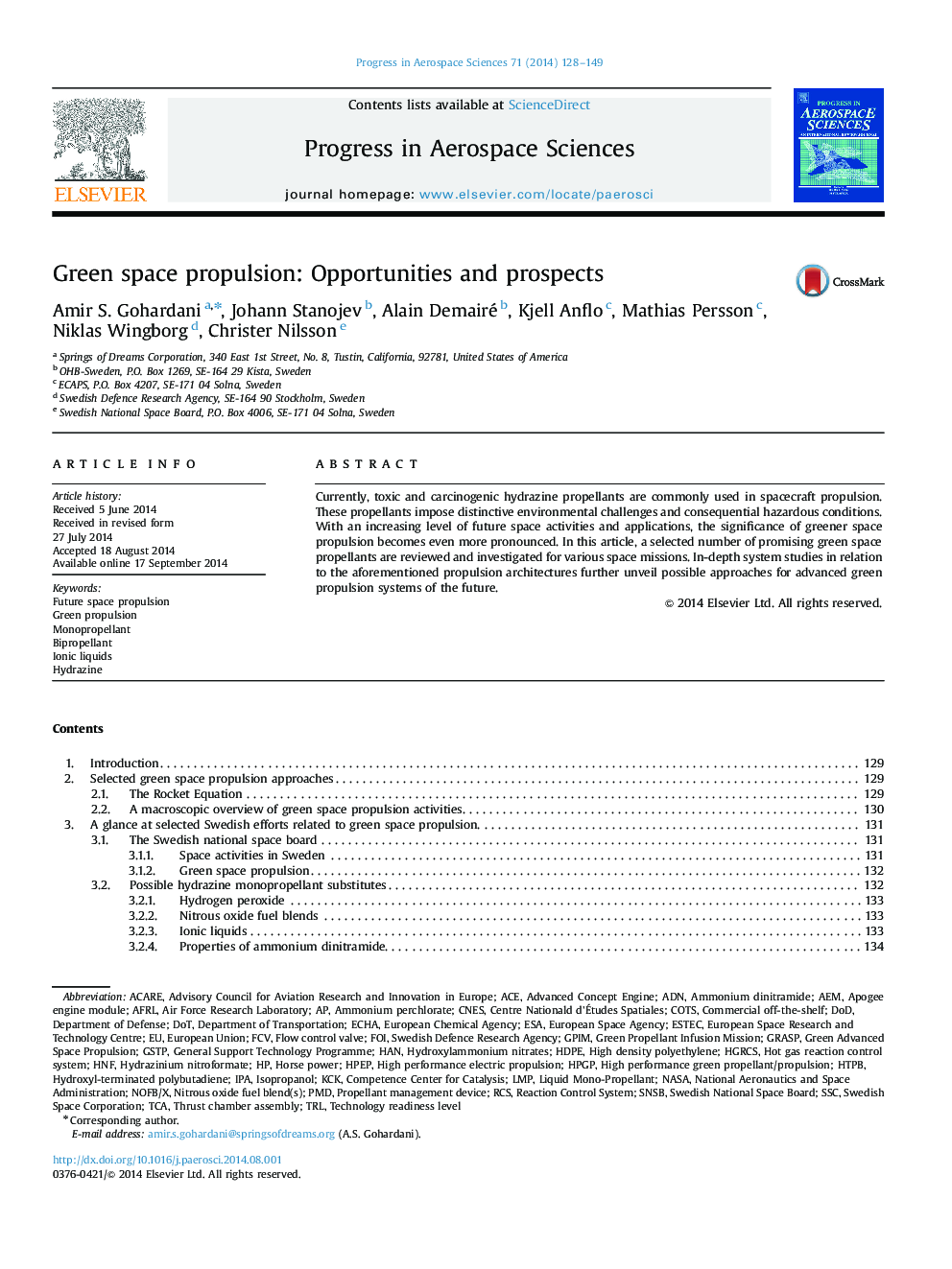 Green space propulsion: Opportunities and prospects