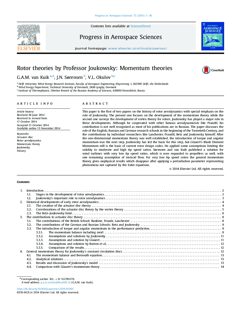 Rotor theories by Professor Joukowsky: Momentum theories