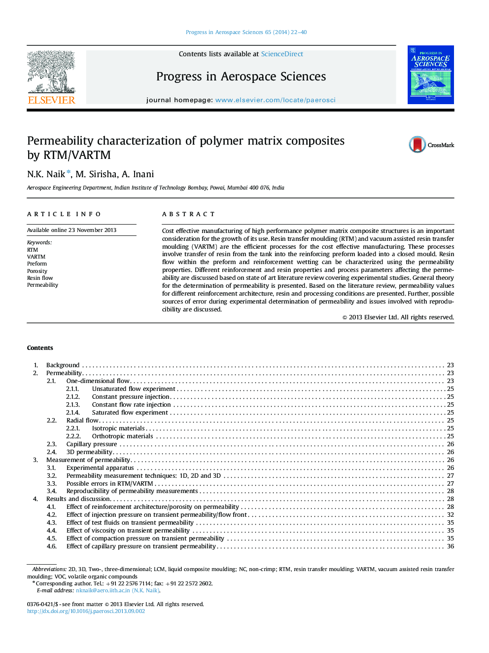 Permeability characterization of polymer matrix composites by RTM/VARTM