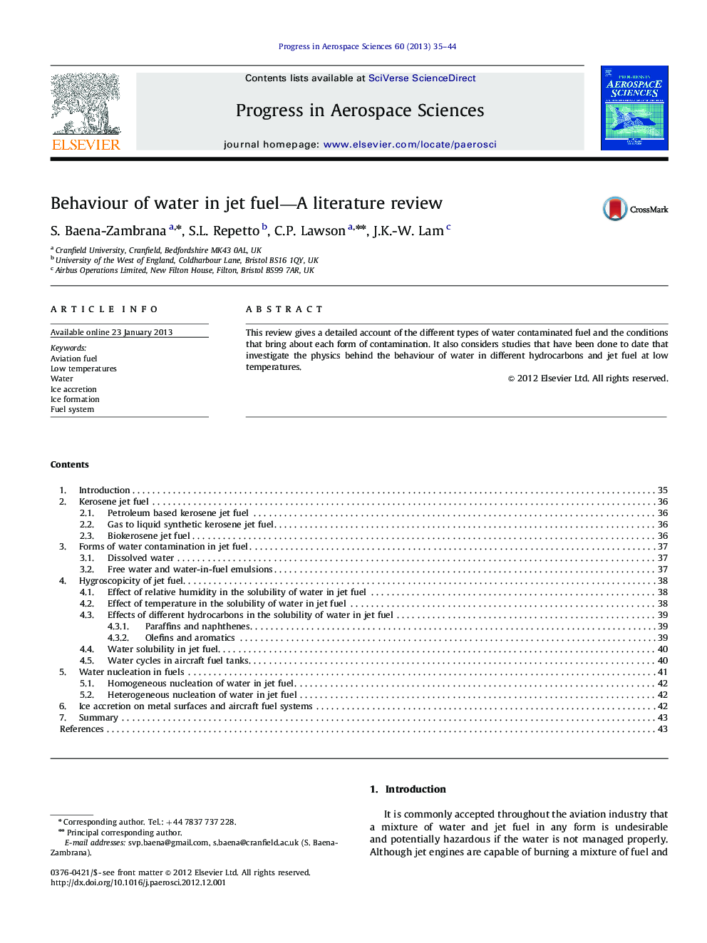 Behaviour of water in jet fuel—A literature review