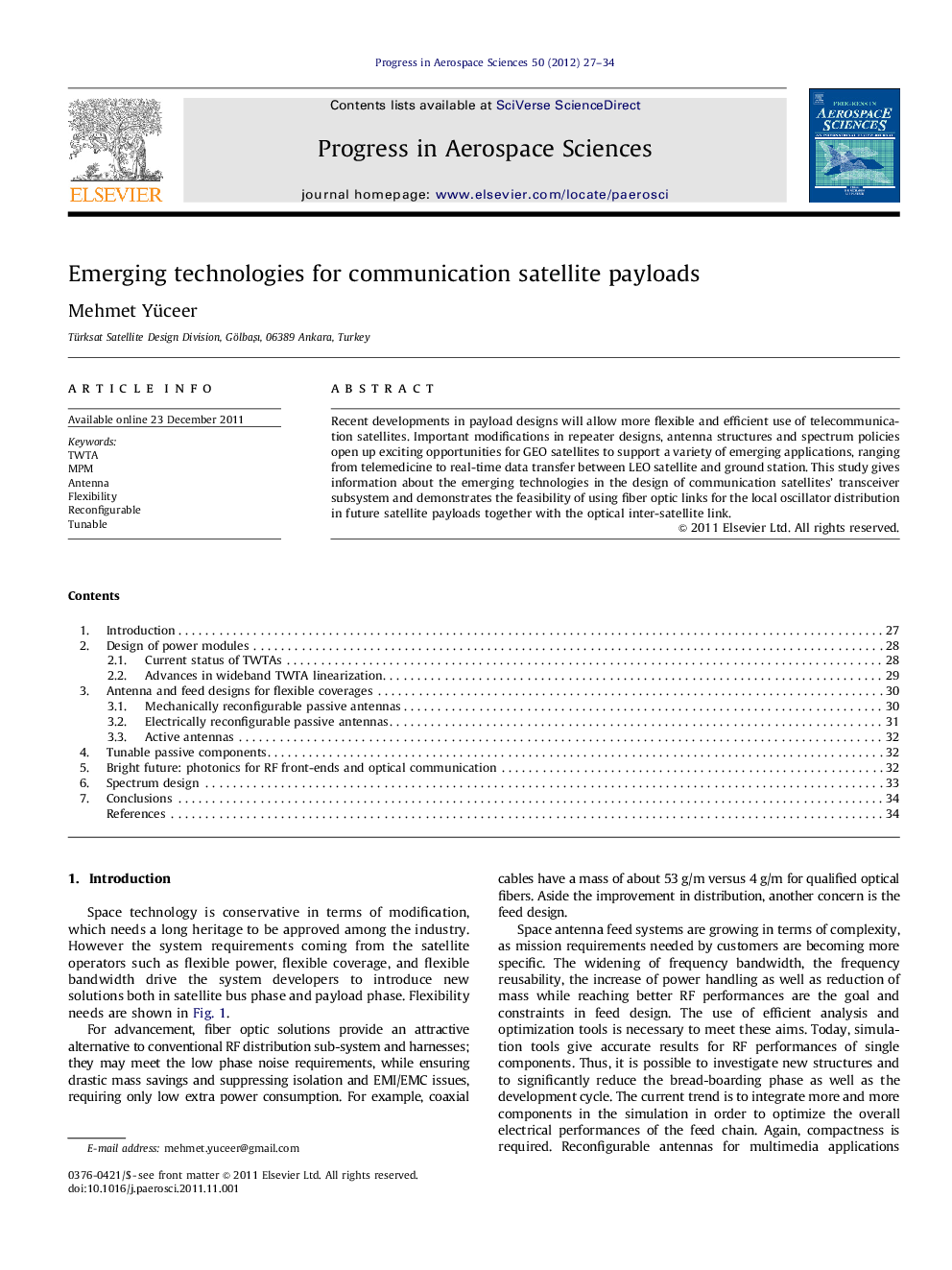 Emerging technologies for communication satellite payloads