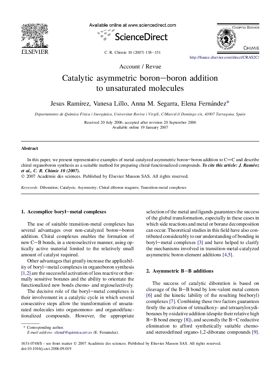 Catalytic asymmetric boron–boron addition to unsaturated molecules