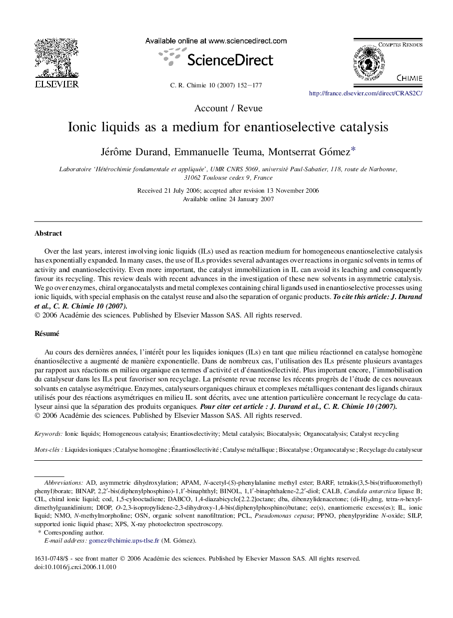 Ionic liquids as a medium for enantioselective catalysis