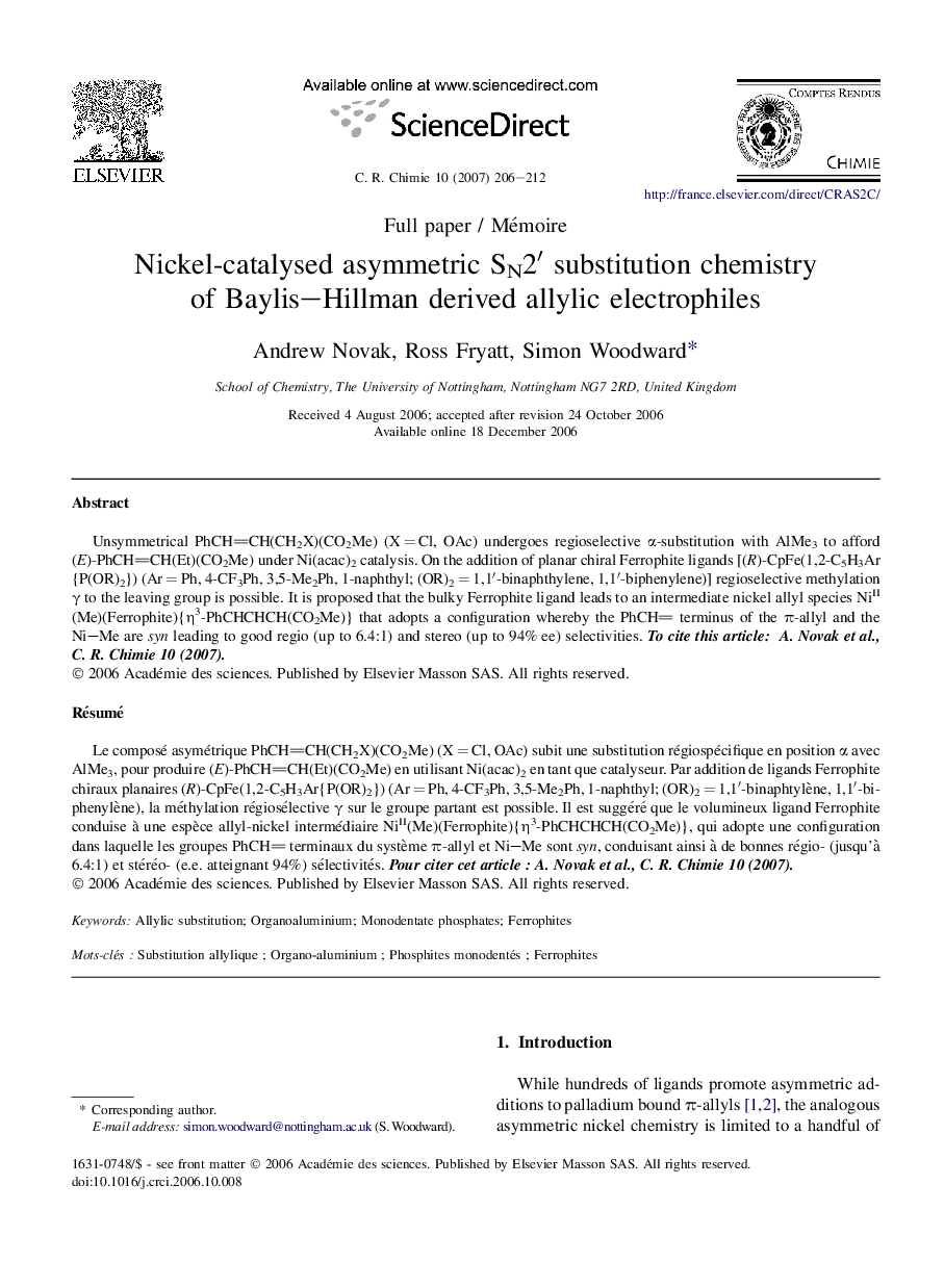 Nickel-catalysed asymmetric SN2′ substitution chemistry of Baylis–Hillman derived allylic electrophiles