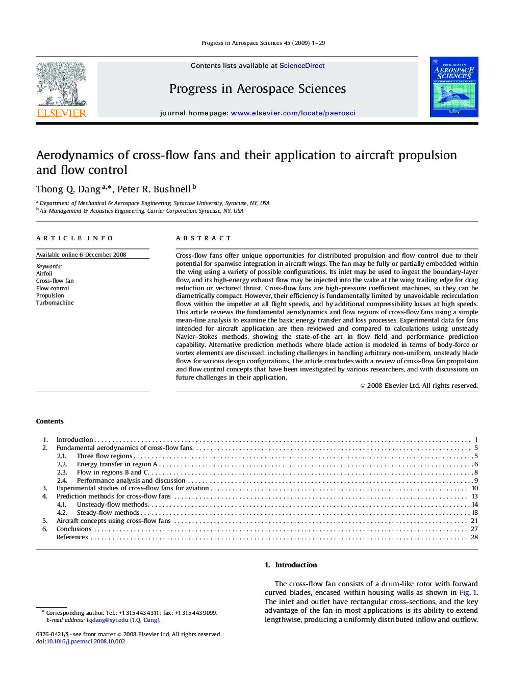 Aerodynamics of cross-flow fans and their application to aircraft propulsion and flow control