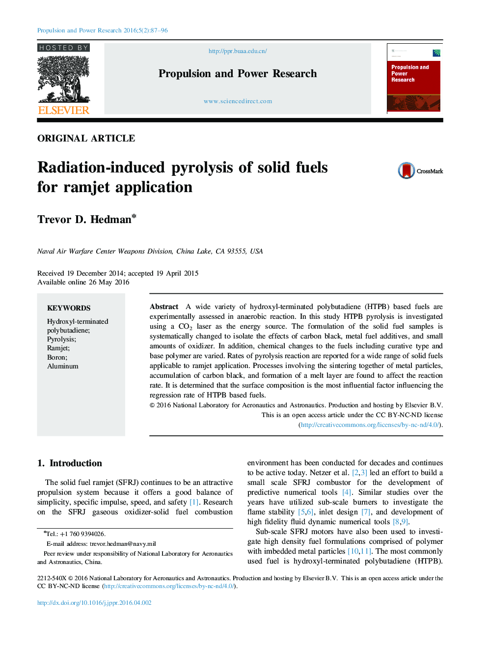 Radiation-induced pyrolysis of solid fuels for ramjet application