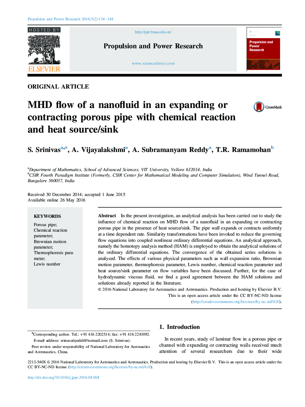 MHD flow of a nanofluid in an expanding or contracting porous pipe with chemical reaction and heat source/sink 