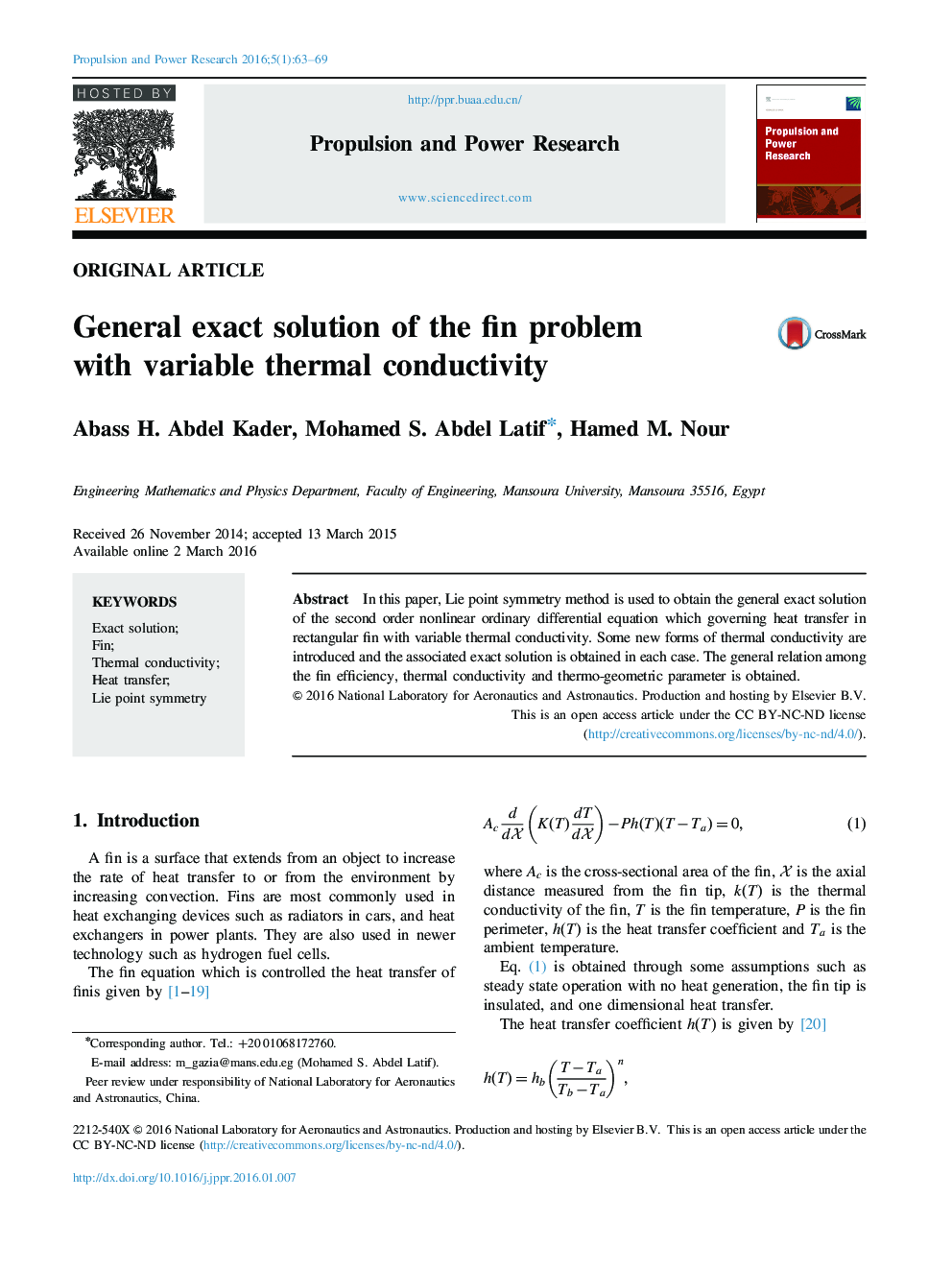 General exact solution of the fin problem with variable thermal conductivity 