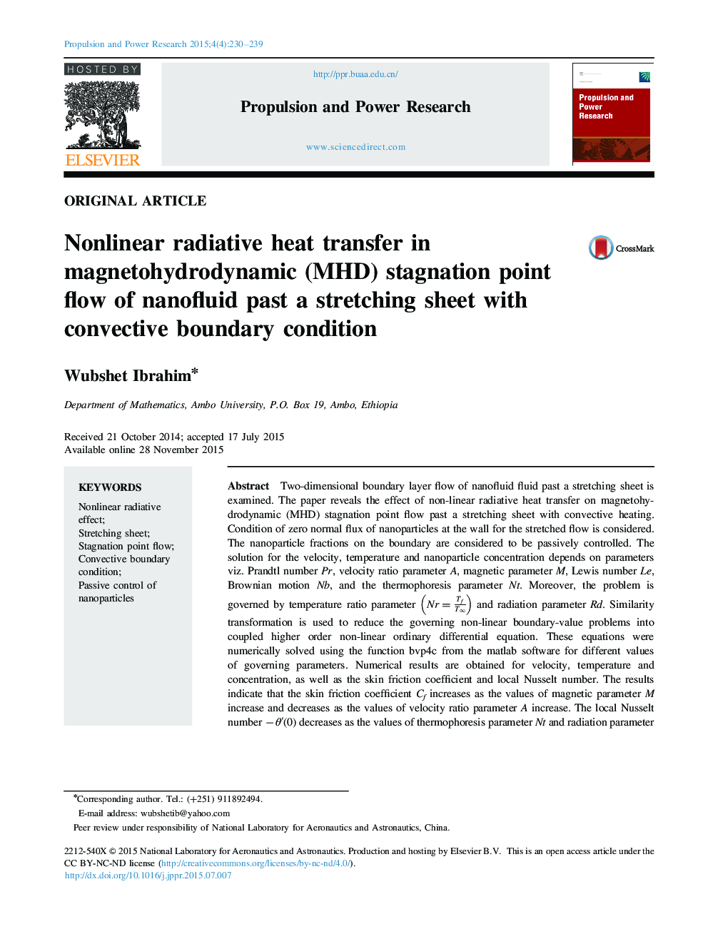 Nonlinear radiative heat transfer in magnetohydrodynamic (MHD) stagnation point flow of nanofluid past a stretching sheet with convective boundary condition 