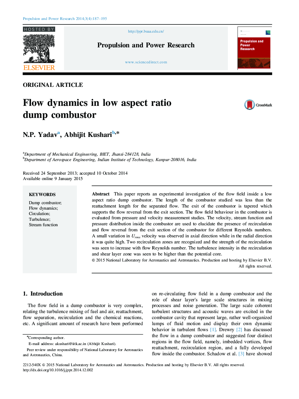 Flow dynamics in low aspect ratio dump combustor 