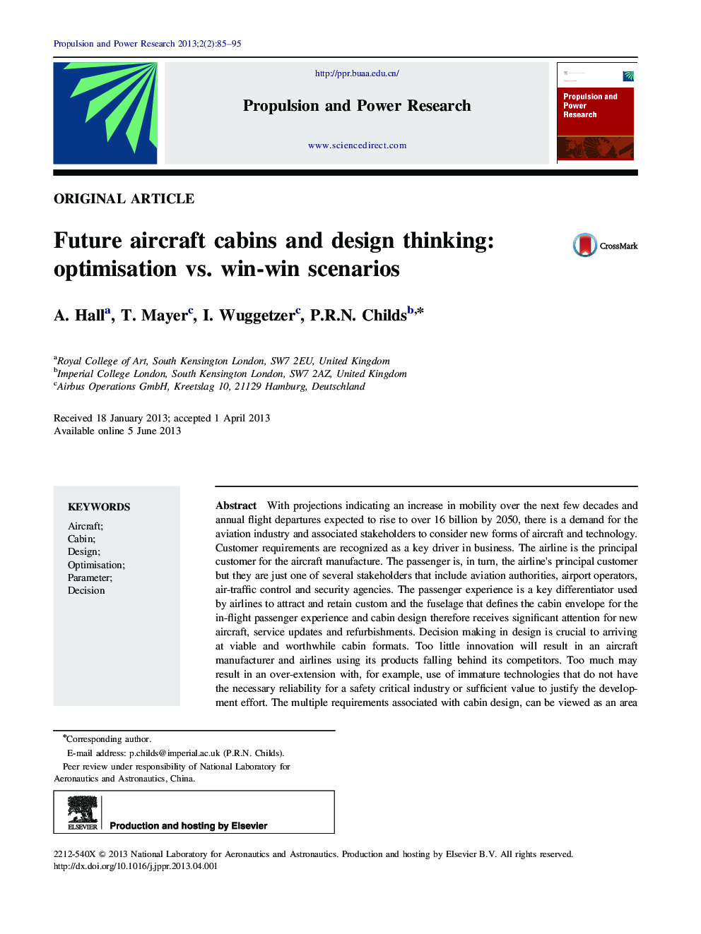 Future aircraft cabins and design thinking: optimisation vs. win-win scenarios 