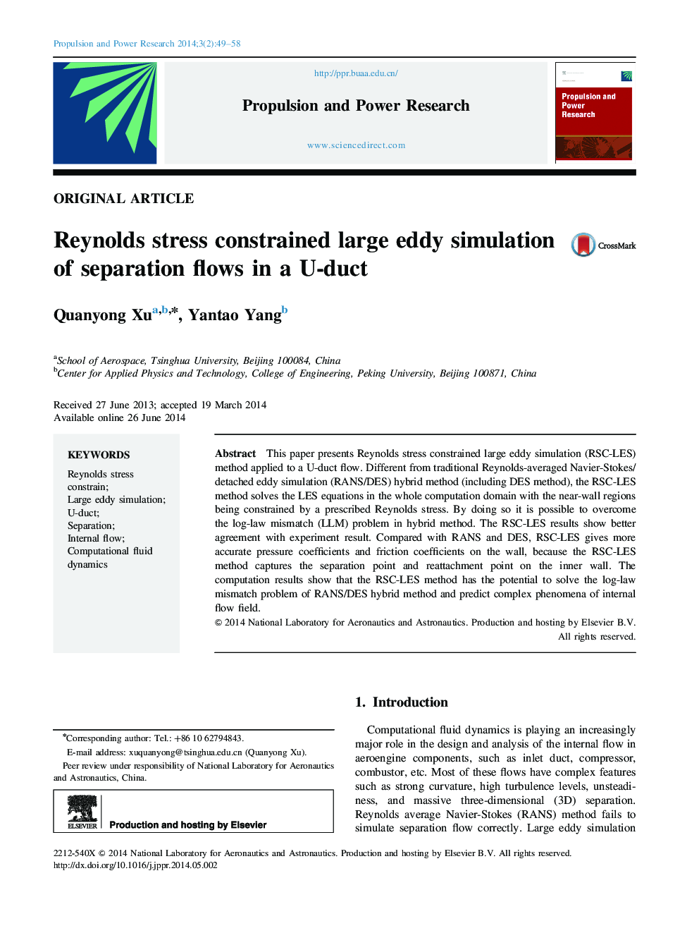 Reynolds stress constrained large eddy simulation of separation flows in a U-duct 