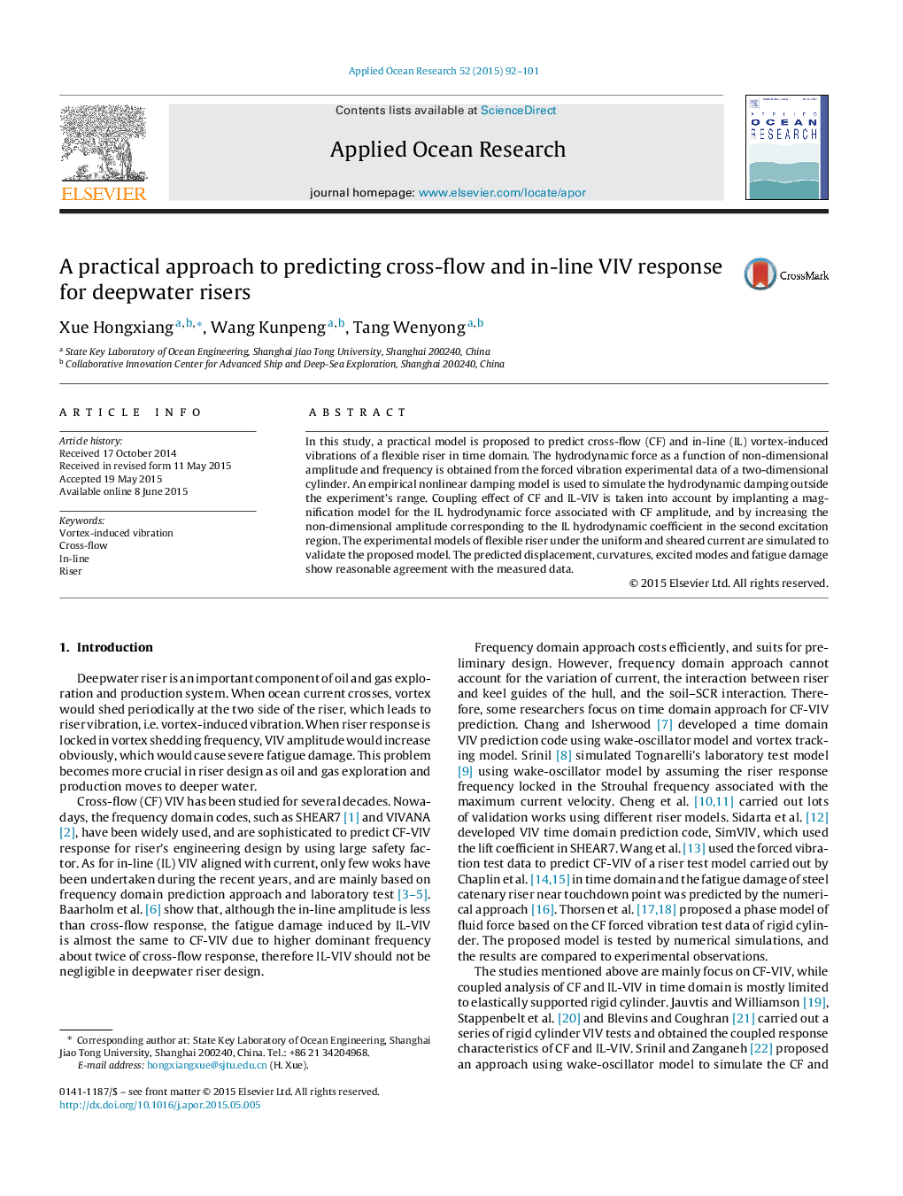 A practical approach to predicting cross-flow and in-line VIV response for deepwater risers