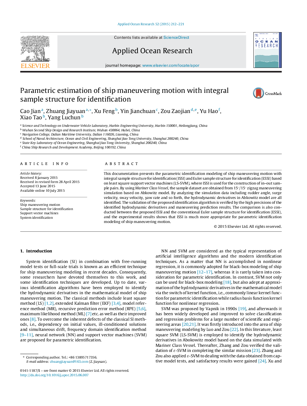 Parametric estimation of ship maneuvering motion with integral sample structure for identification