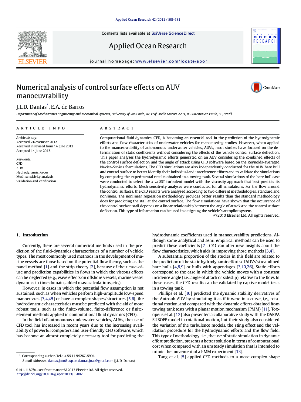 Numerical analysis of control surface effects on AUV manoeuvrability