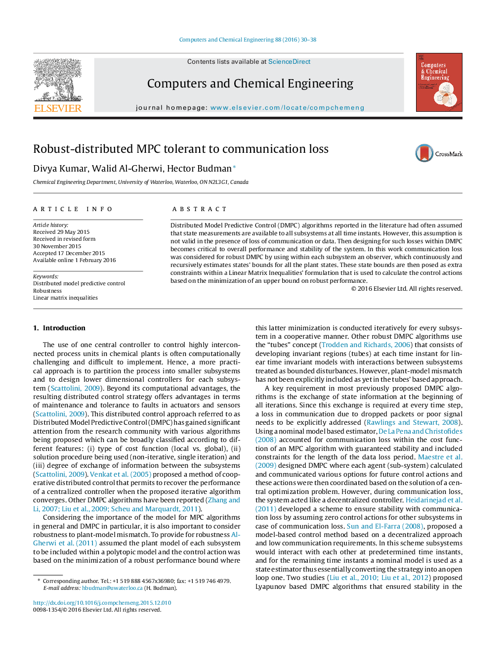 Robust-distributed MPC tolerant to communication loss