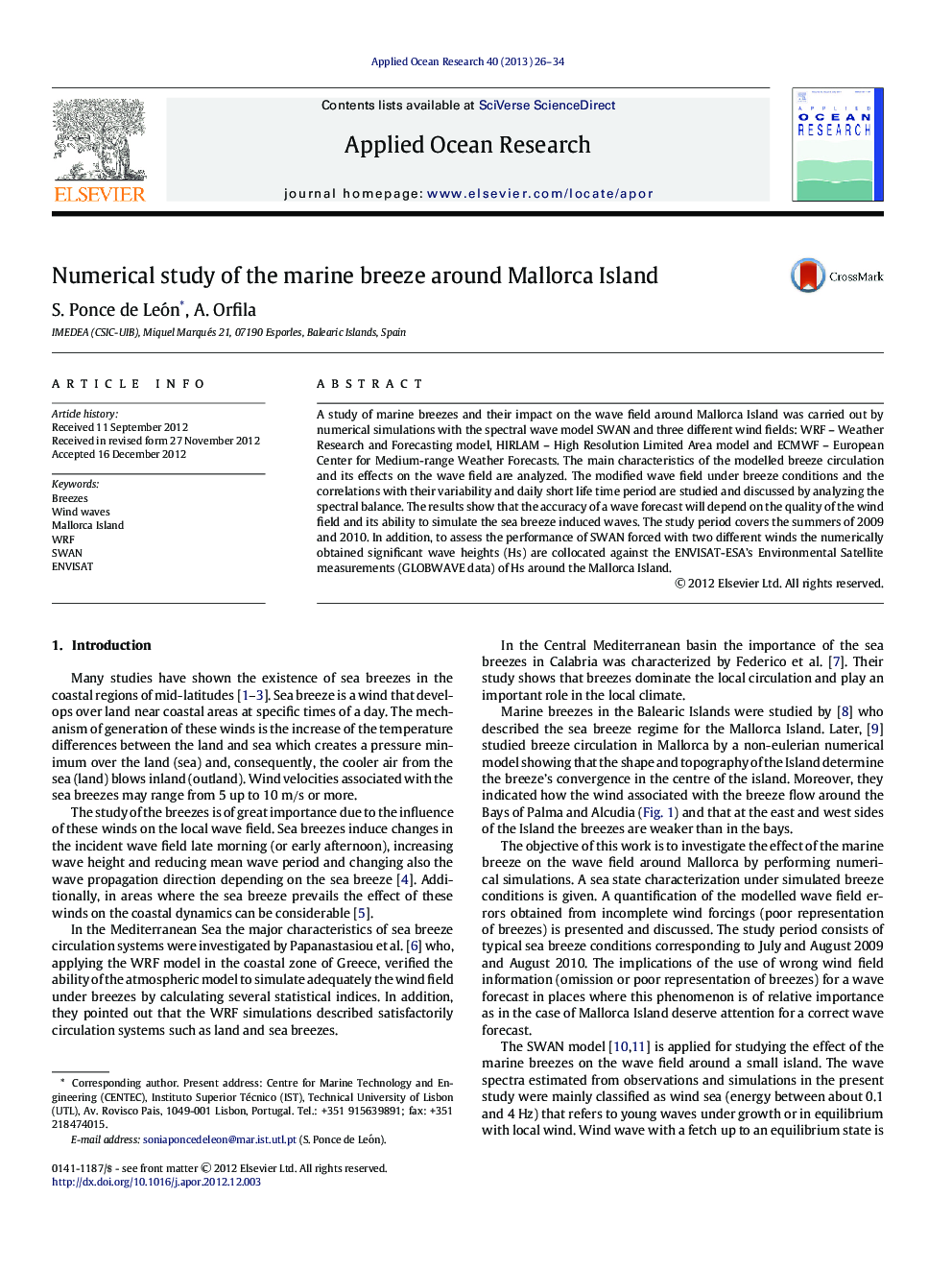 Numerical study of the marine breeze around Mallorca Island