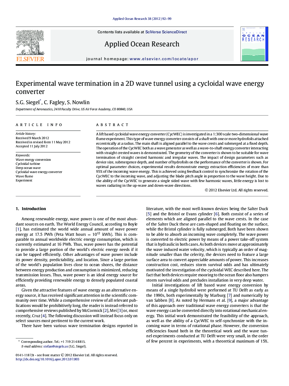 Experimental wave termination in a 2D wave tunnel using a cycloidal wave energy converter