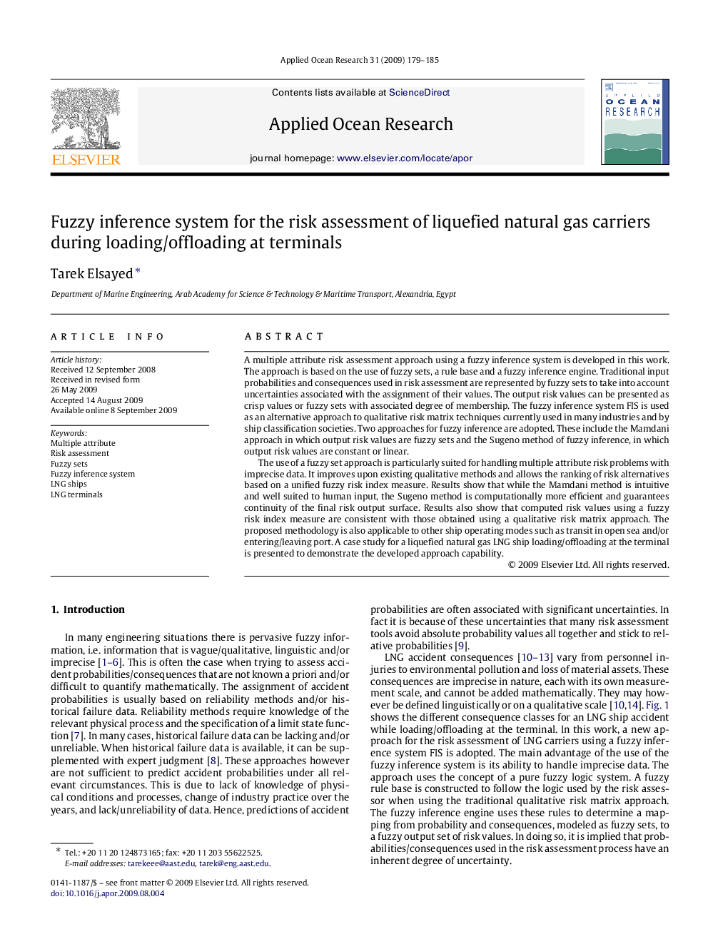 Fuzzy inference system for the risk assessment of liquefied natural gas carriers during loading/offloading at terminals