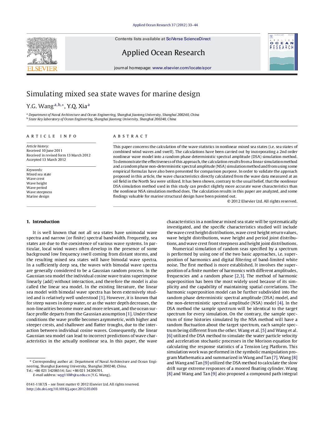 Simulating mixed sea state waves for marine design