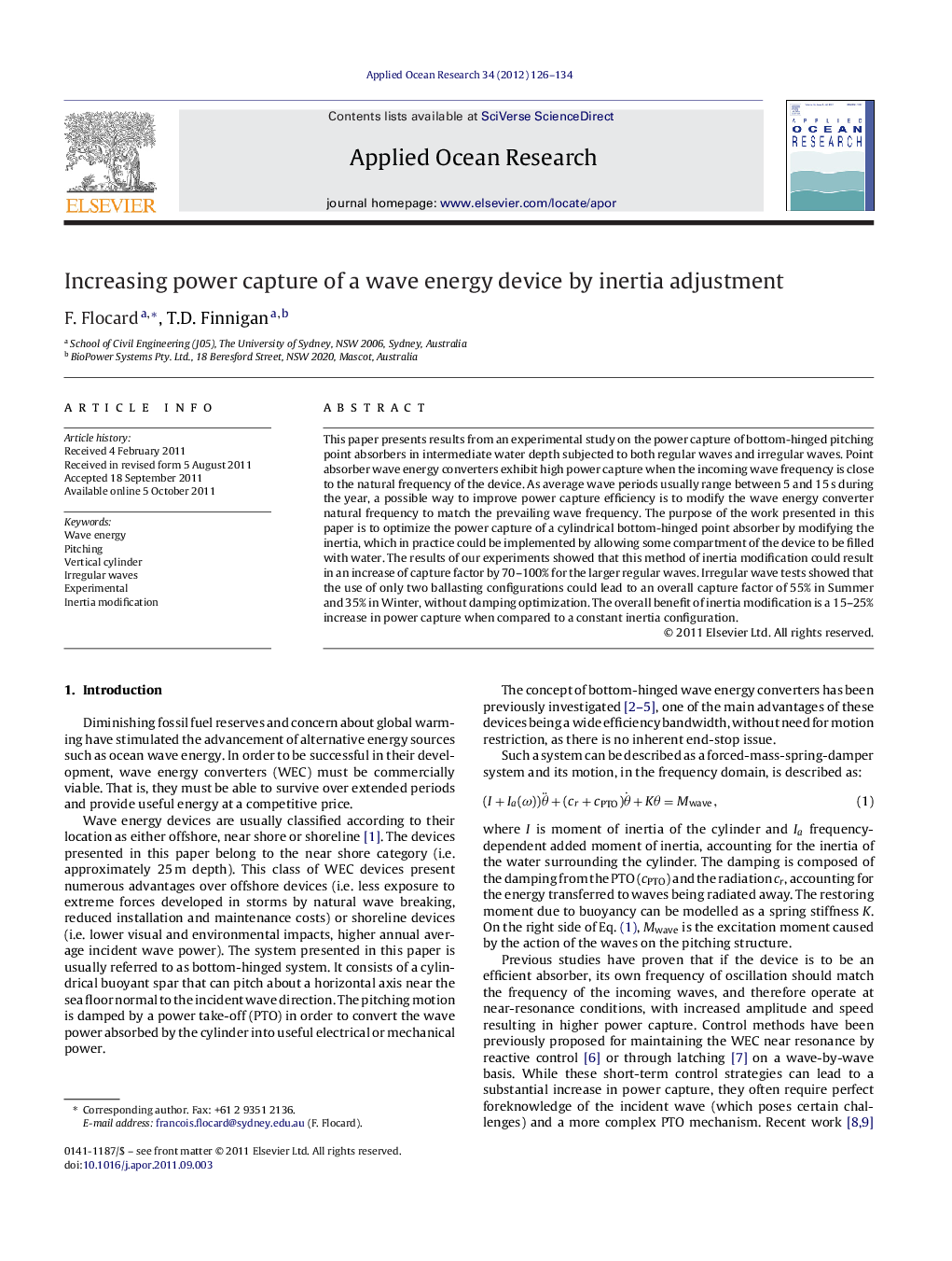 Increasing power capture of a wave energy device by inertia adjustment