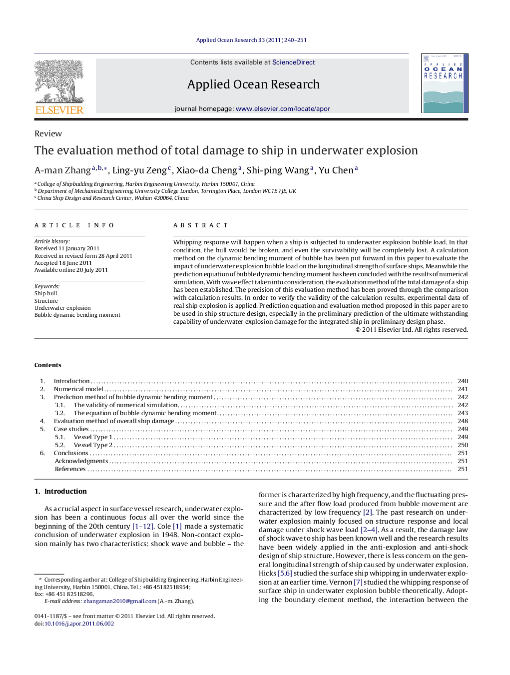 The evaluation method of total damage to ship in underwater explosion