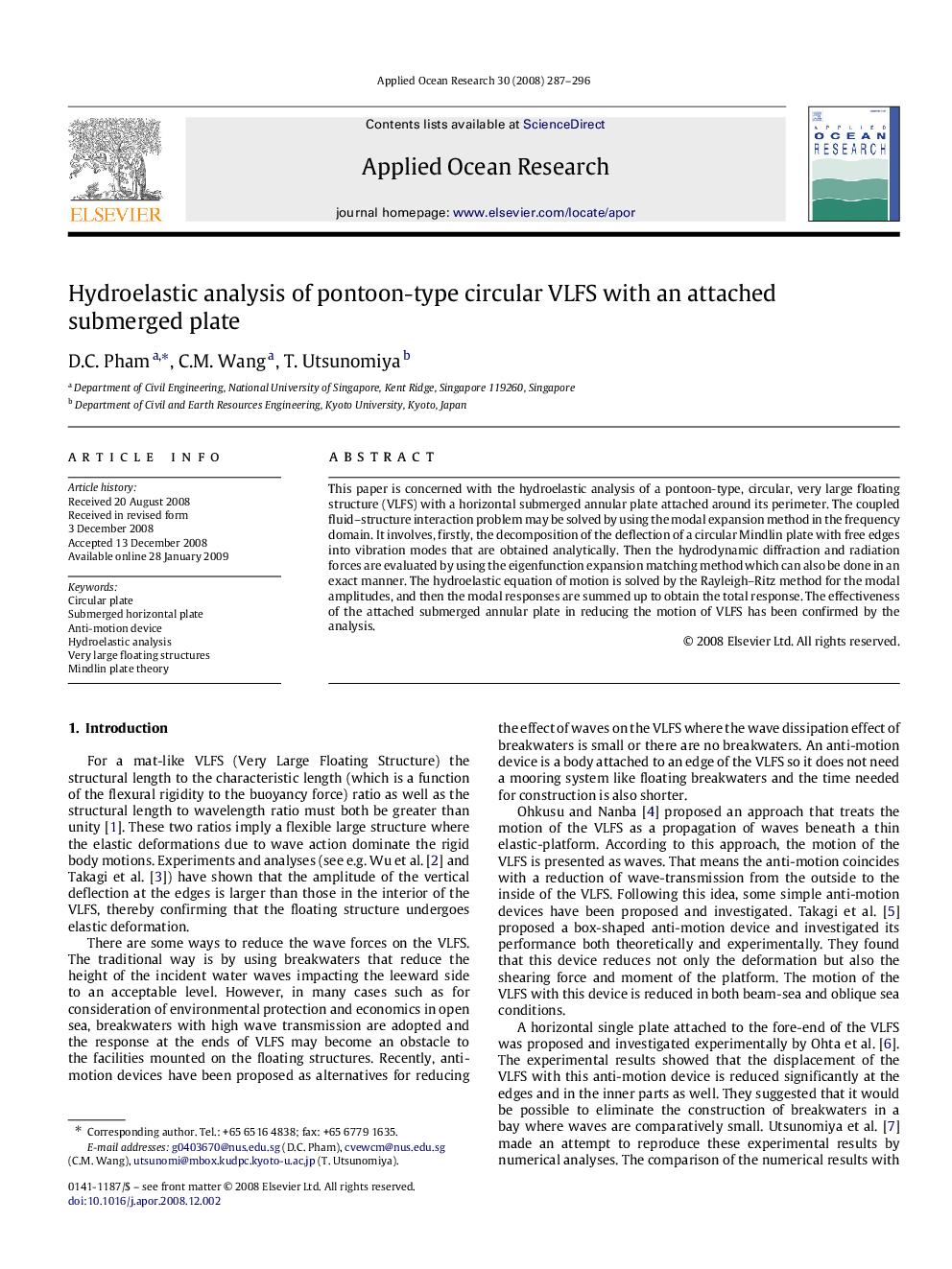 Hydroelastic analysis of pontoon-type circular VLFS with an attached submerged plate