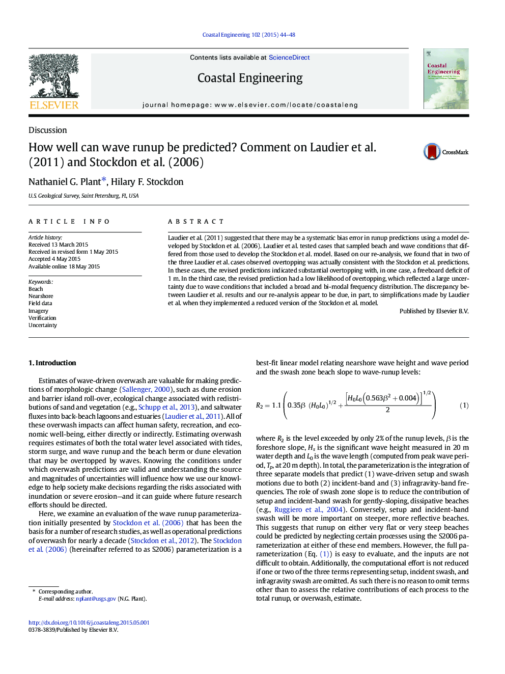 How well can wave runup be predicted? Comment on Laudier et al. (2011) and Stockdon et al. (2006)