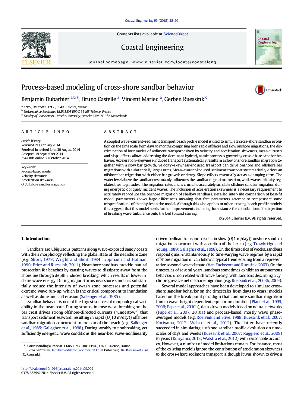 Process-based modeling of cross-shore sandbar behavior