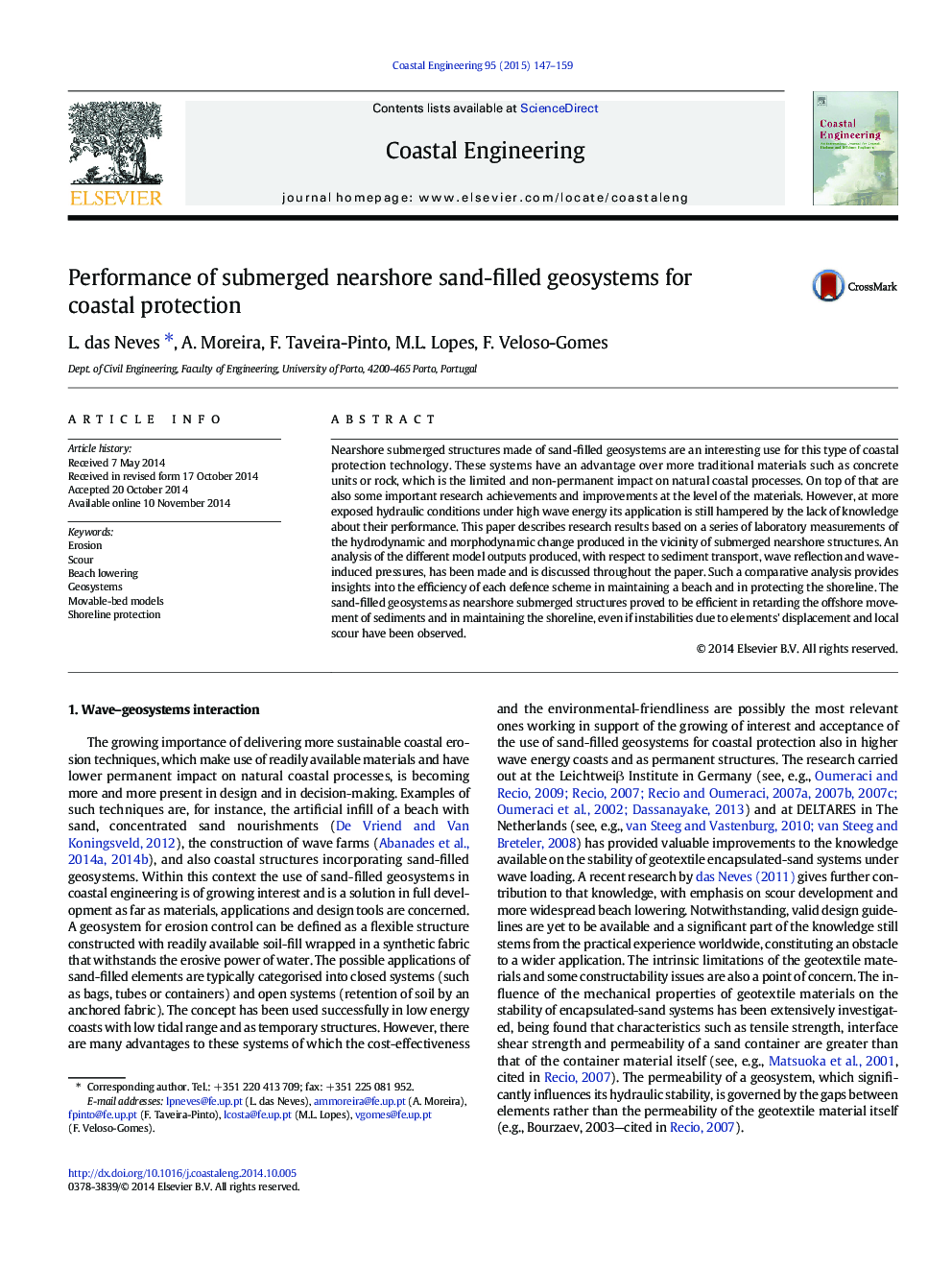 Performance of submerged nearshore sand-filled geosystems for coastal protection