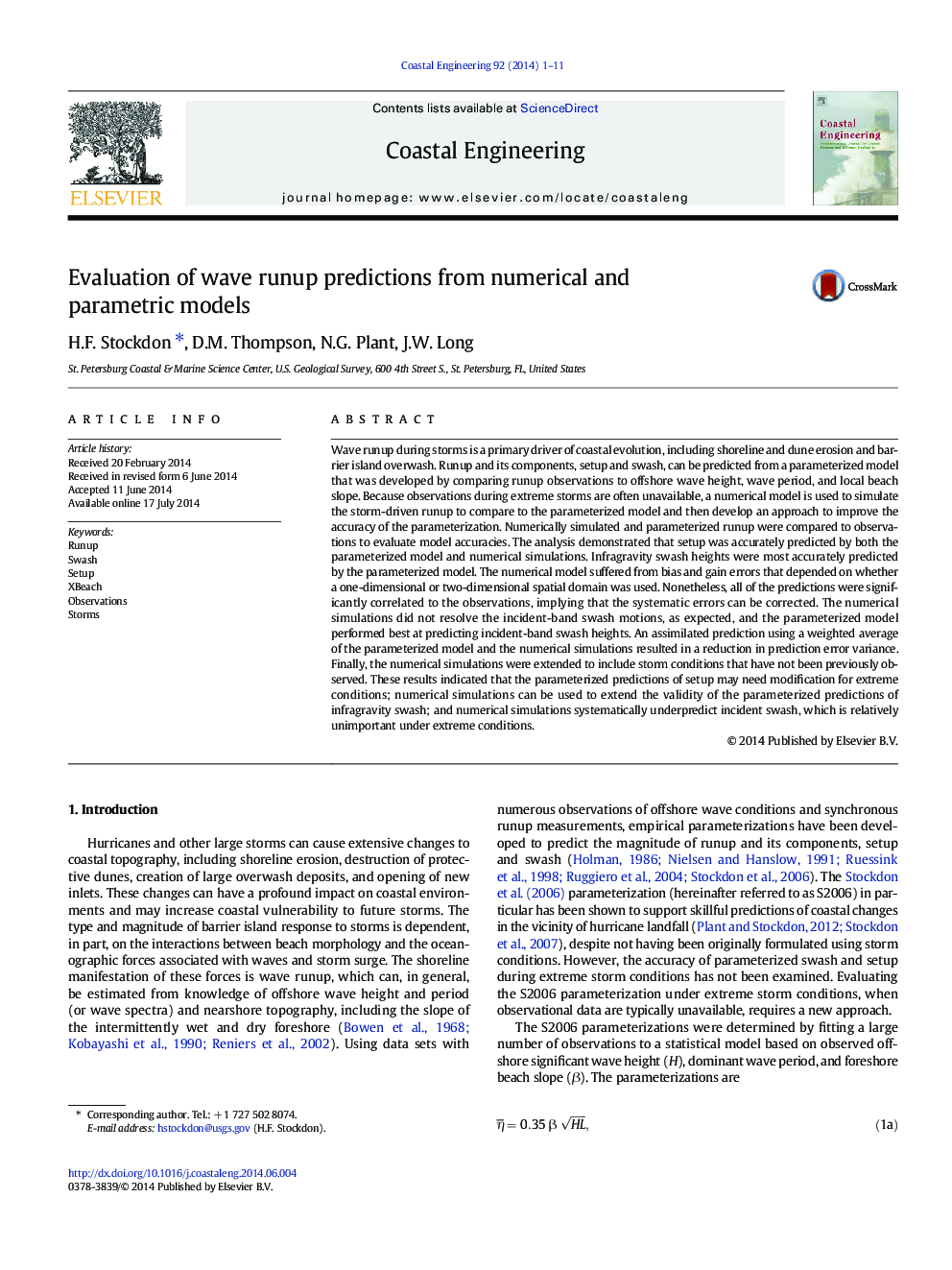 Evaluation of wave runup predictions from numerical and parametric models