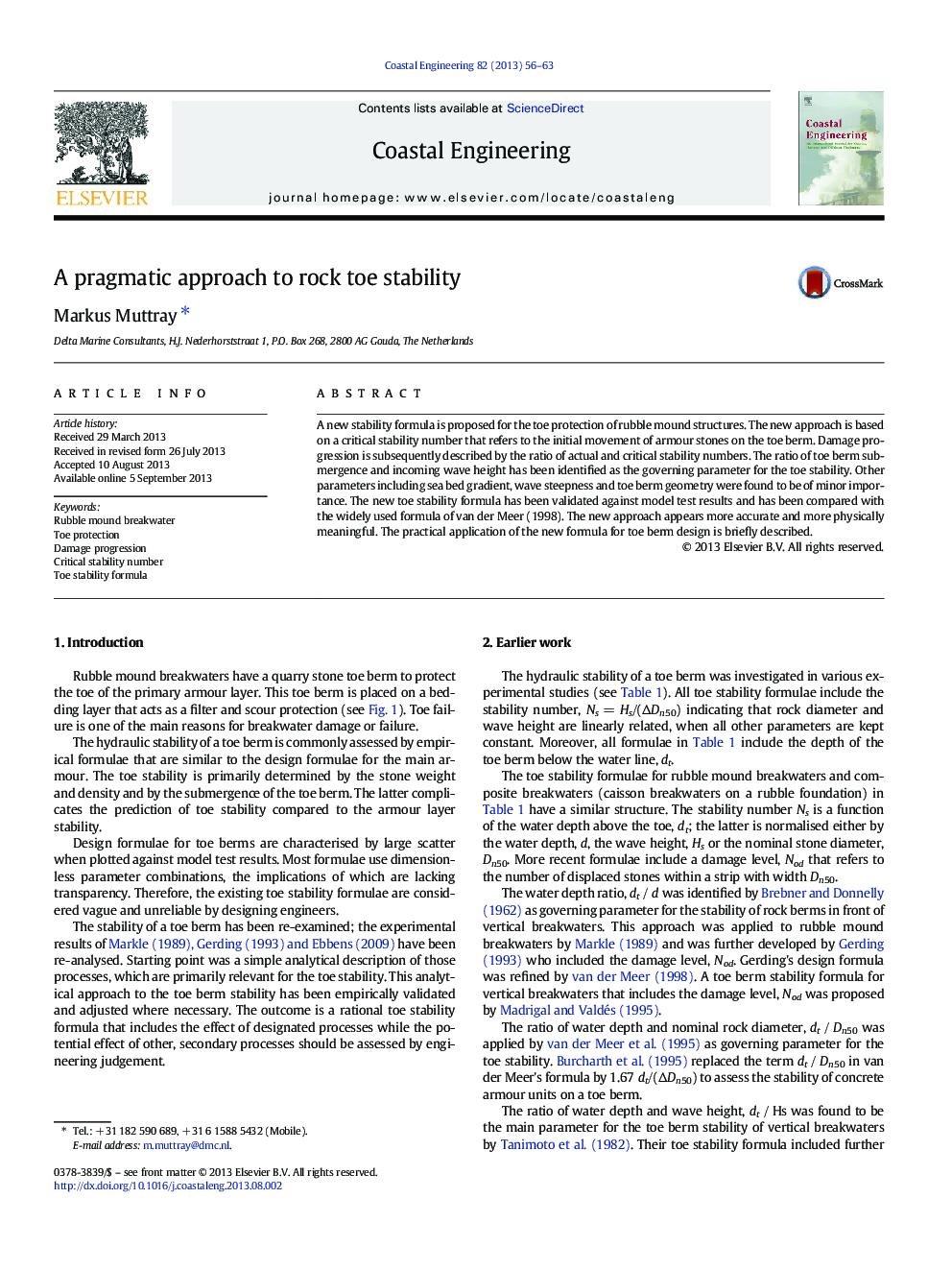 A pragmatic approach to rock toe stability