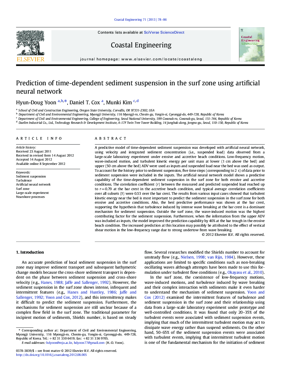 عکس صفحه اول مقاله: Prediction of time-dependent sediment suspension in the surf zone using artificial neural network Prediction of time-dependent sediment suspension in the surf zone using artificial neural network