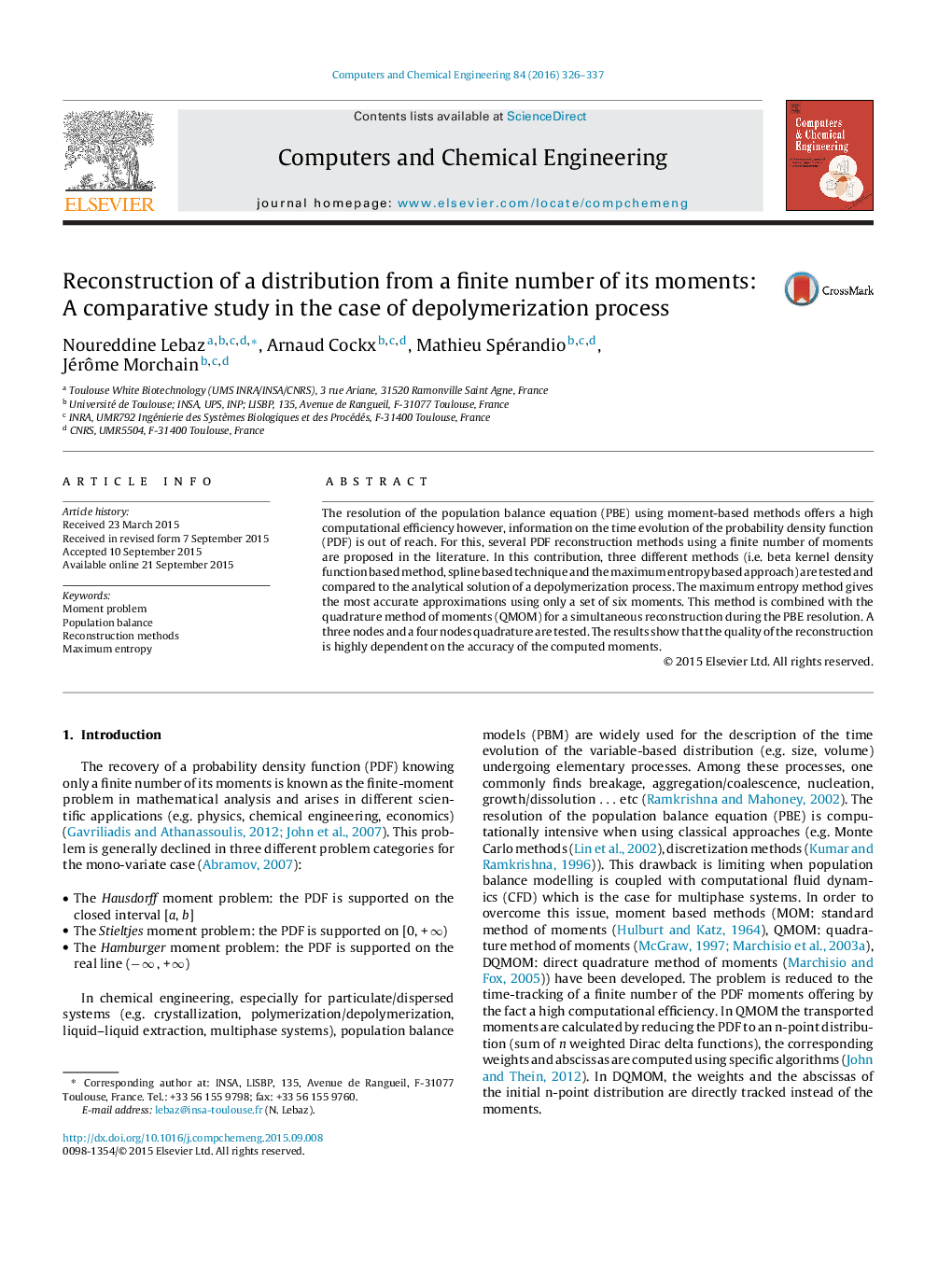 Reconstruction of a distribution from a finite number of its moments: A comparative study in the case of depolymerization process