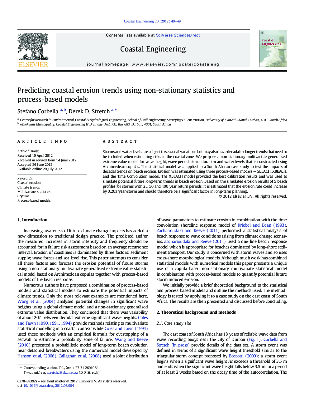 Predicting coastal erosion trends using non-stationary statistics and process-based models