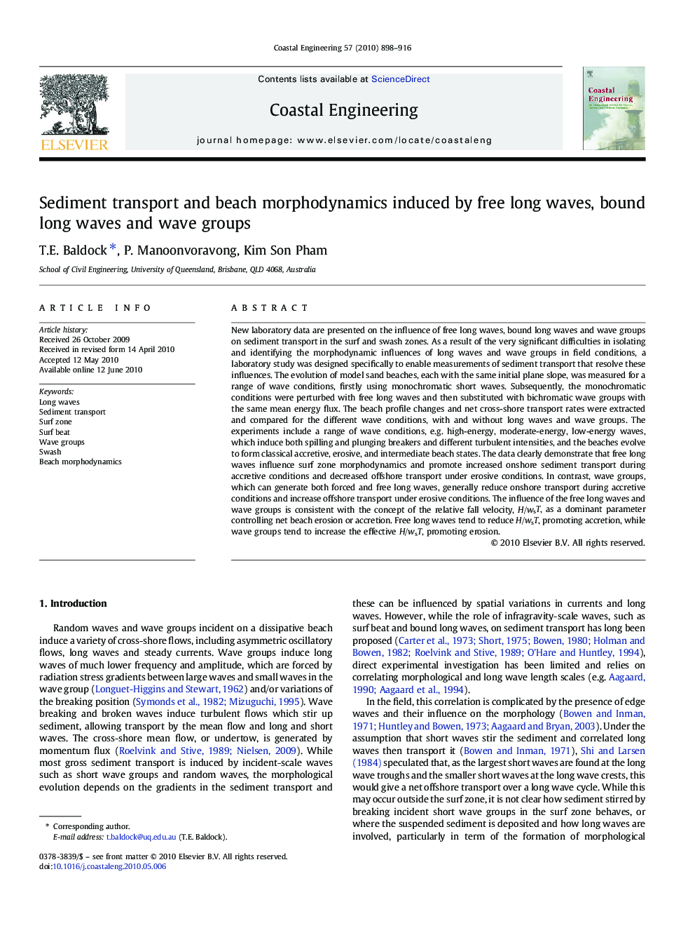 Sediment transport and beach morphodynamics induced by free long waves, bound long waves and wave groups