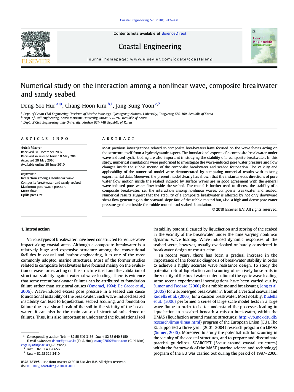 Numerical study on the interaction among a nonlinear wave, composite breakwater and sandy seabed