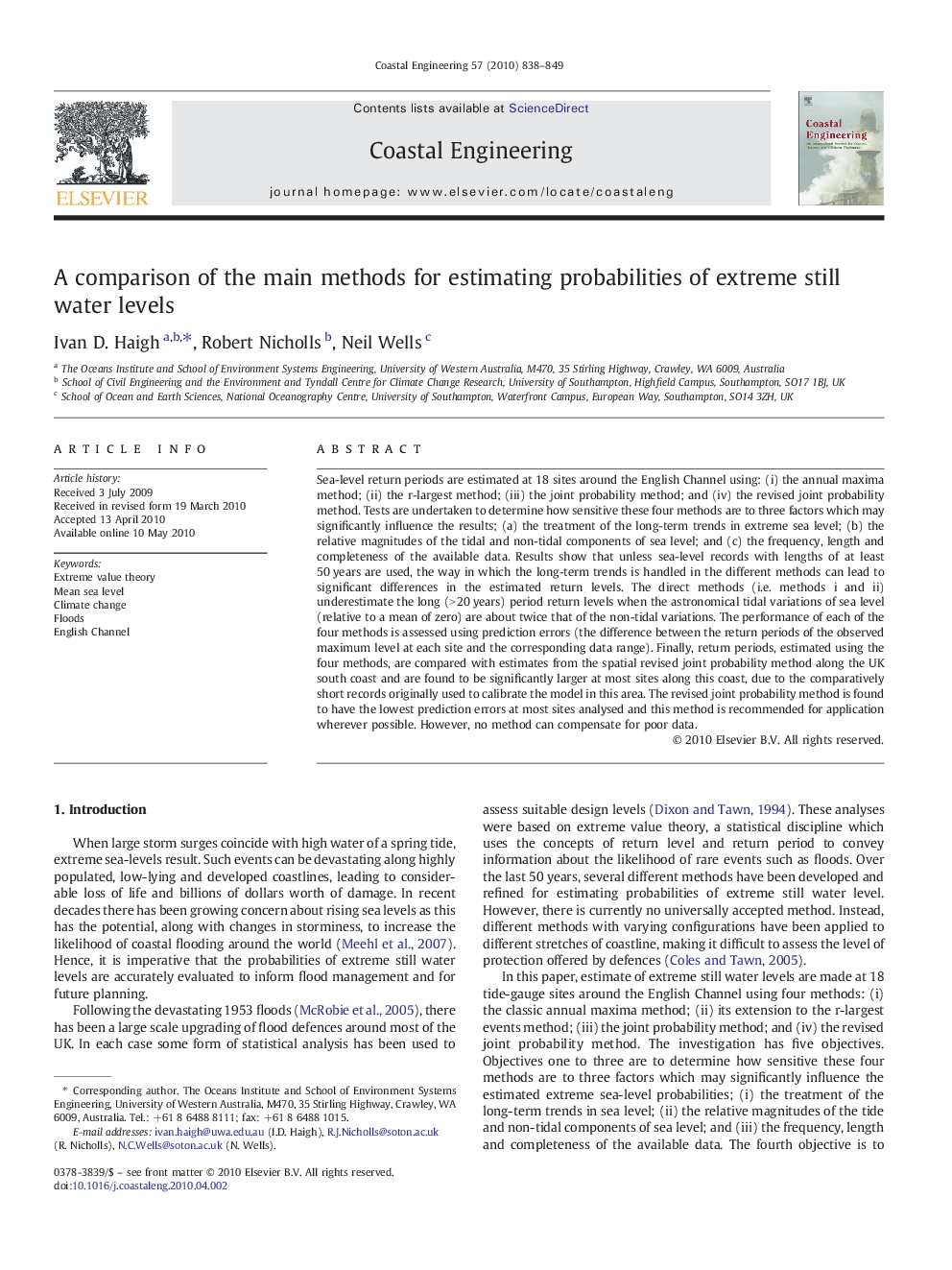 A comparison of the main methods for estimating probabilities of extreme still water levels