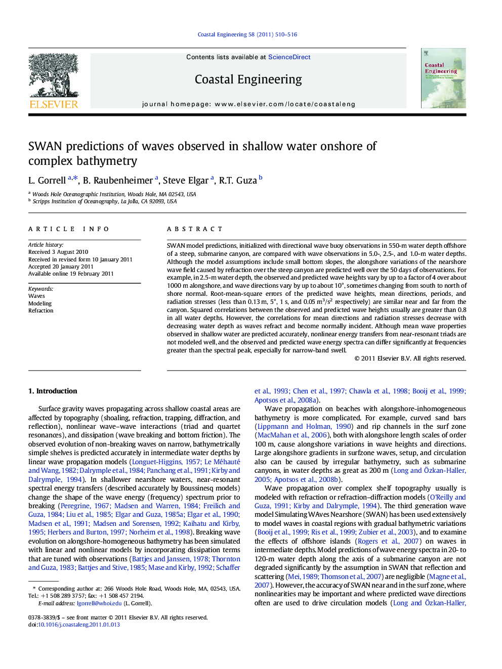 SWAN predictions of waves observed in shallow water onshore of complex bathymetry