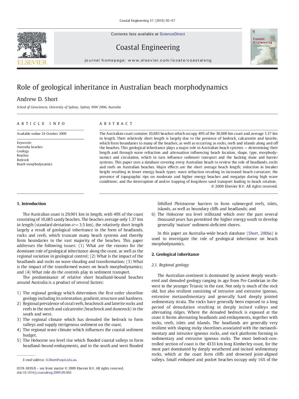 Role of geological inheritance in Australian beach morphodynamics