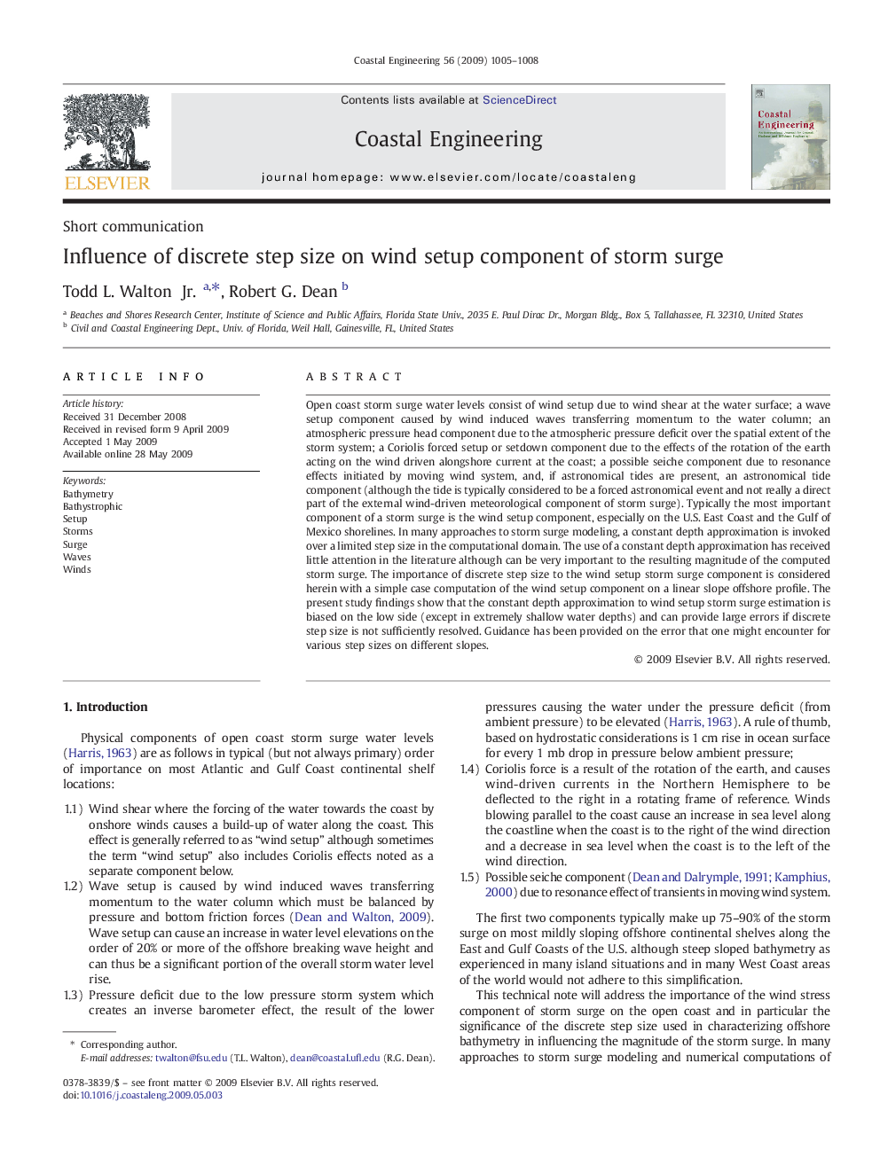 Influence of discrete step size on wind setup component of storm surge