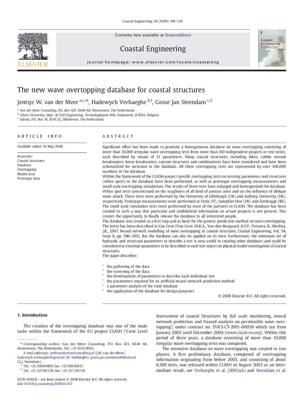 The new wave overtopping database for coastal structures