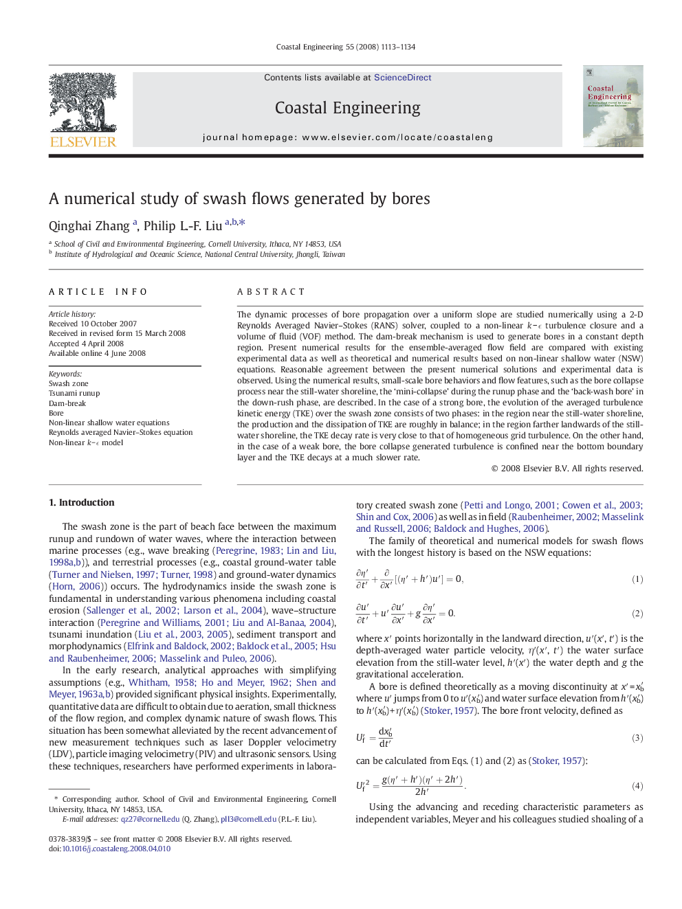 A numerical study of swash flows generated by bores