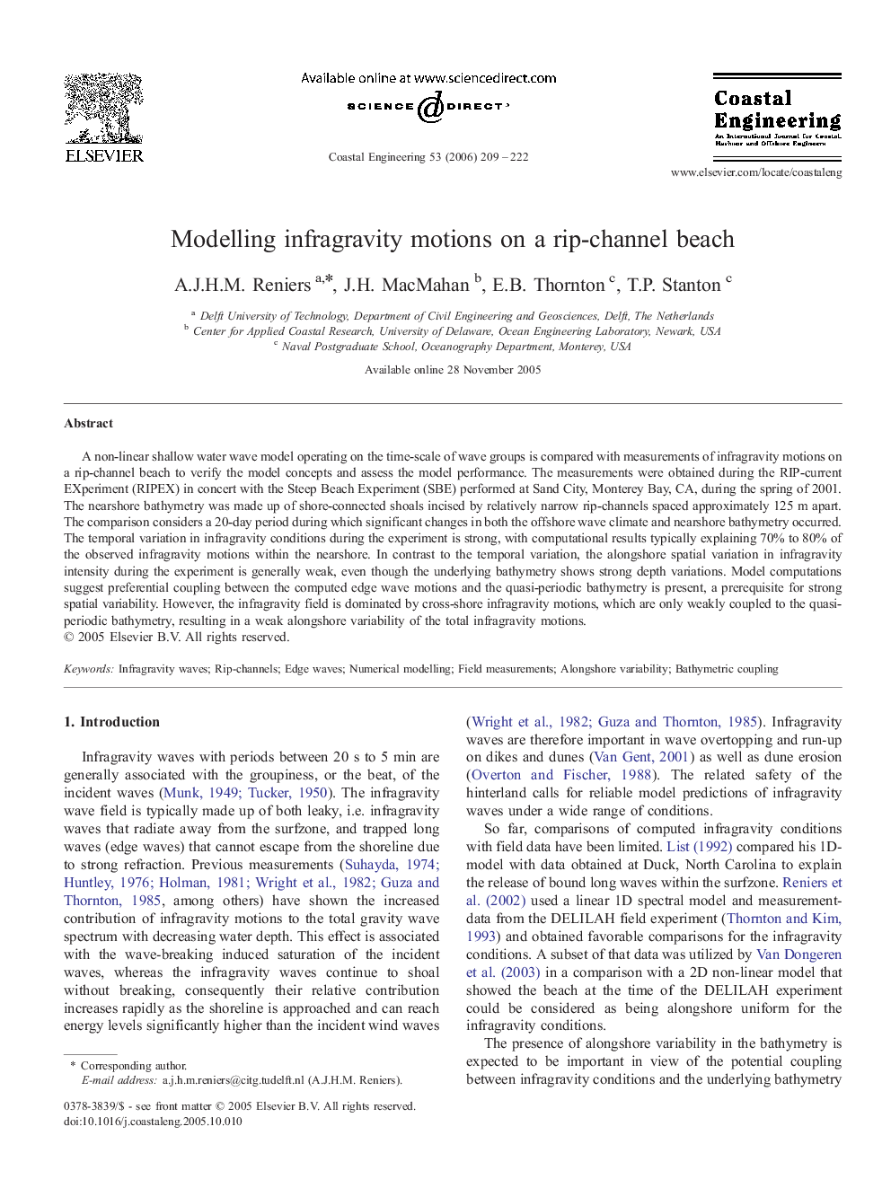 Modelling infragravity motions on a rip-channel beach