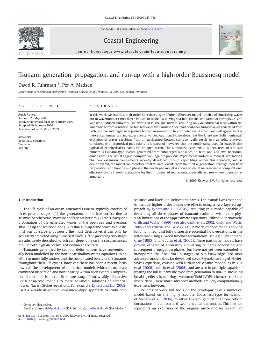 Tsunami generation, propagation, and run-up with a high-order Boussinesq model