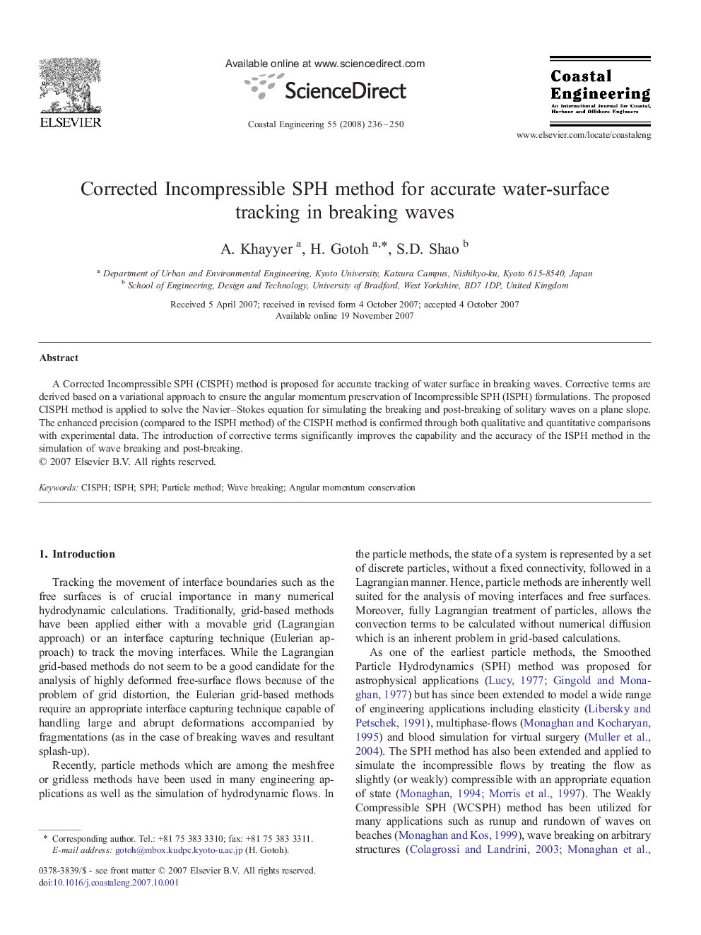 Corrected Incompressible SPH method for accurate water-surface tracking in breaking waves