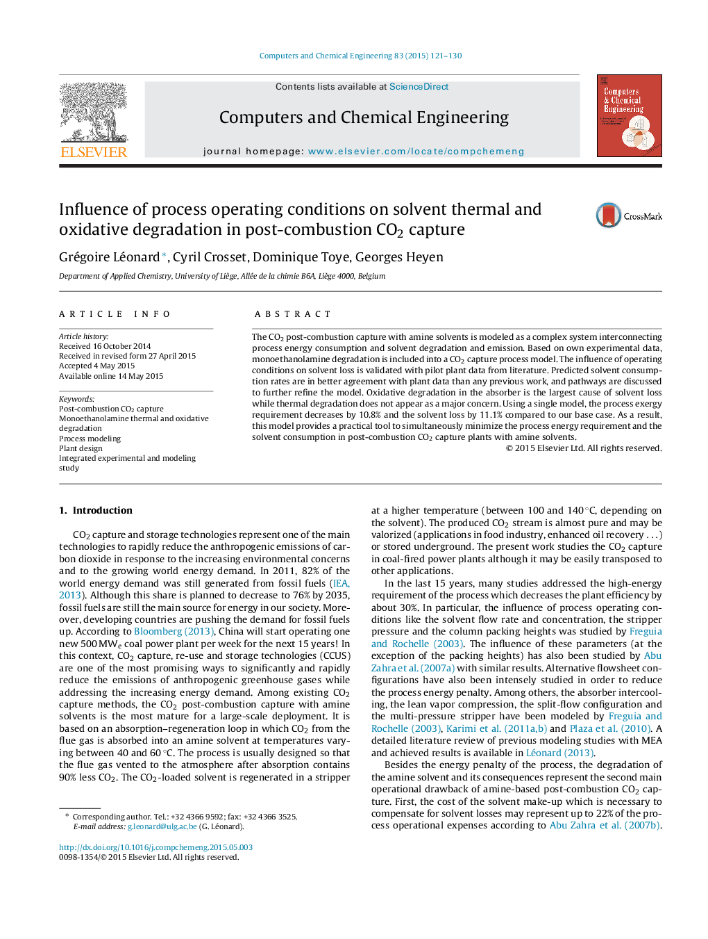 Influence of process operating conditions on solvent thermal and oxidative degradation in post-combustion CO2 capture