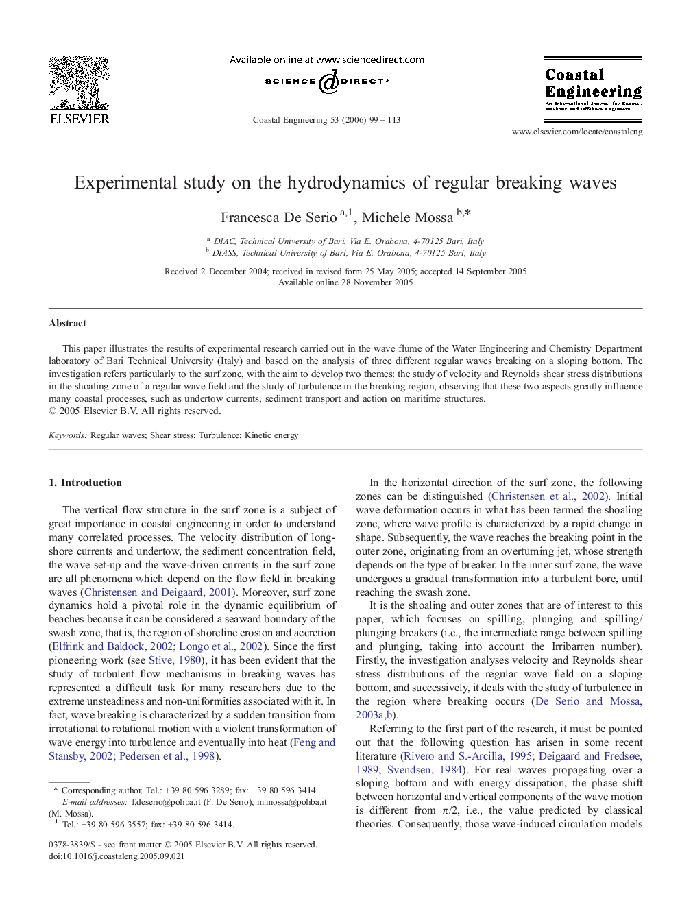 Experimental study on the hydrodynamics of regular breaking waves