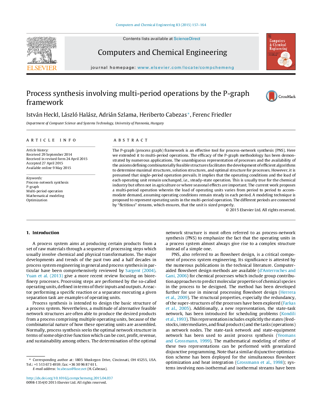 Process synthesis involving multi-period operations by the P-graph framework